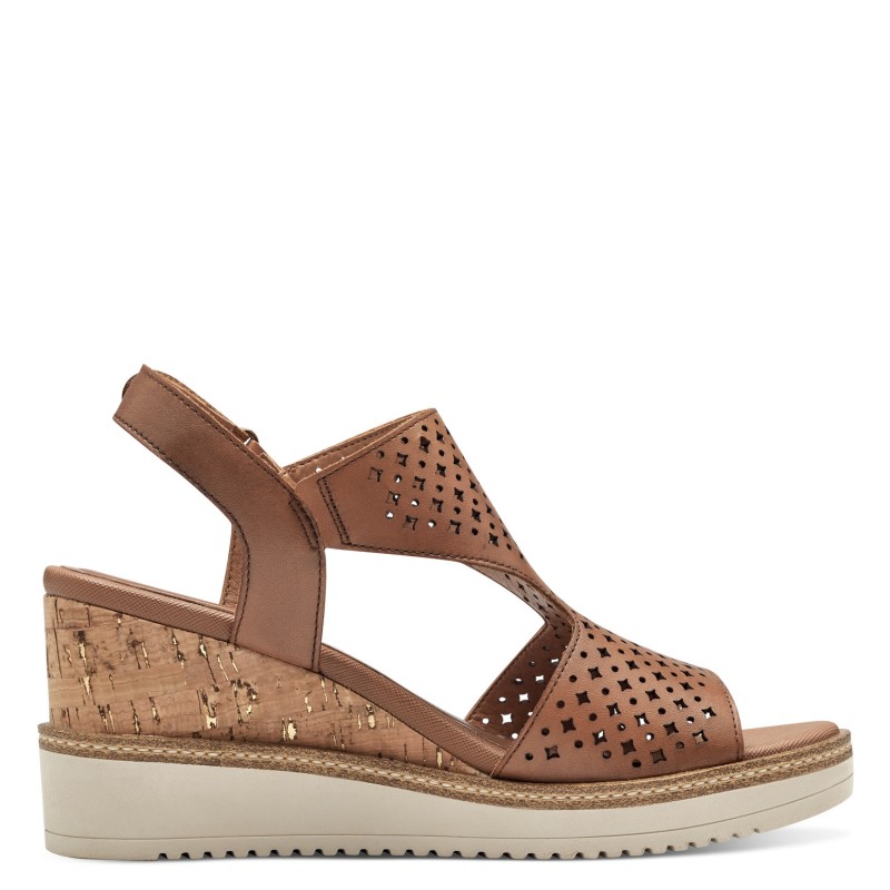 Calzatura Donna Elegante E Comoda Sandali Tamaris 1-28218-42 Marrone Sandalo Tacco 6.5 Cm