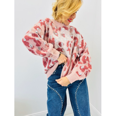 Pull Léopard Sequins pink