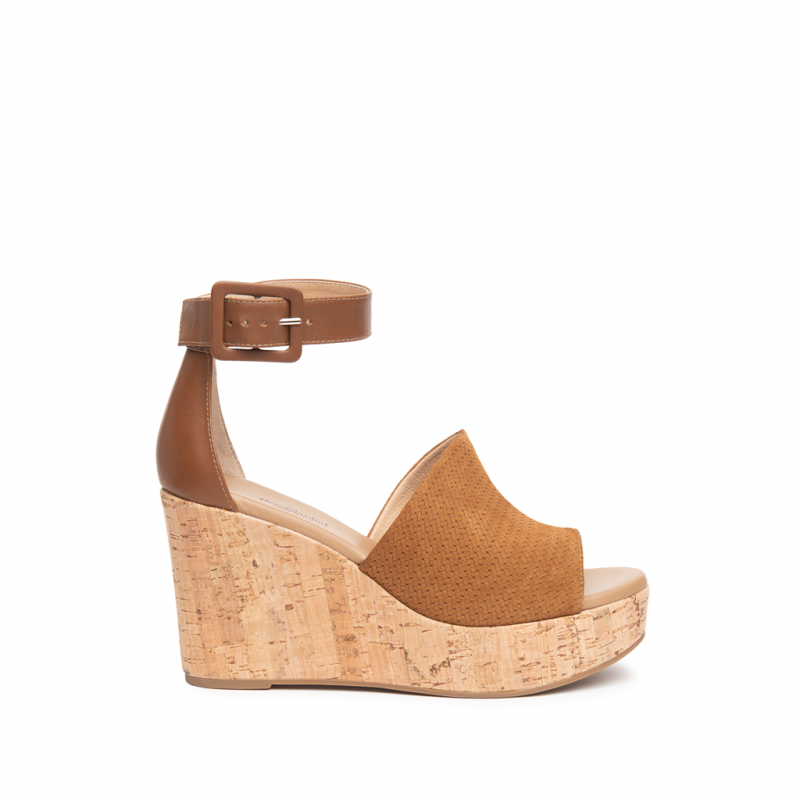 Sandale compensee cuir tabac NERO GIARDINI tabac